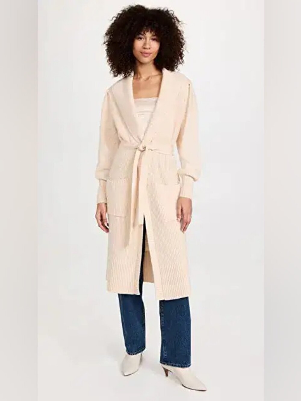 Paige Loredana Cream Long Knit Belted Cardigan
